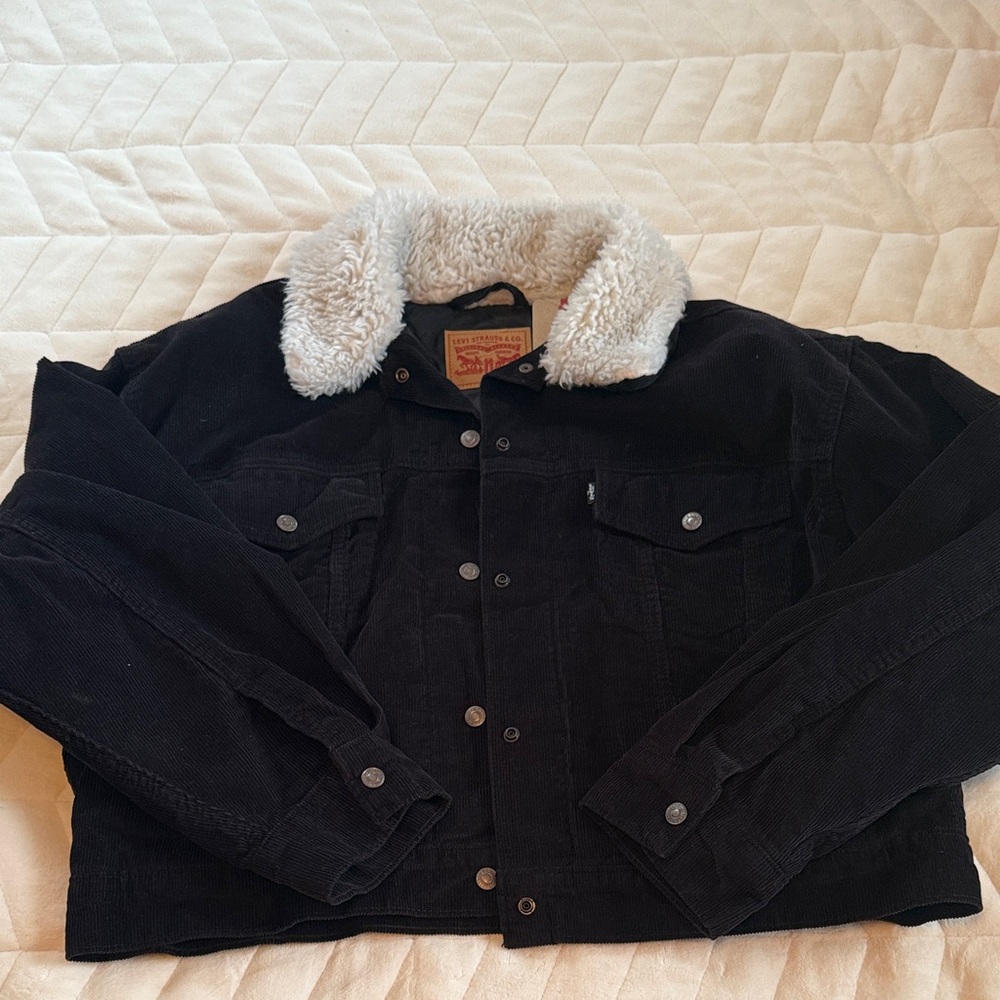 Levi's Black Corduroy Jacket with Cream Sherpa Collar